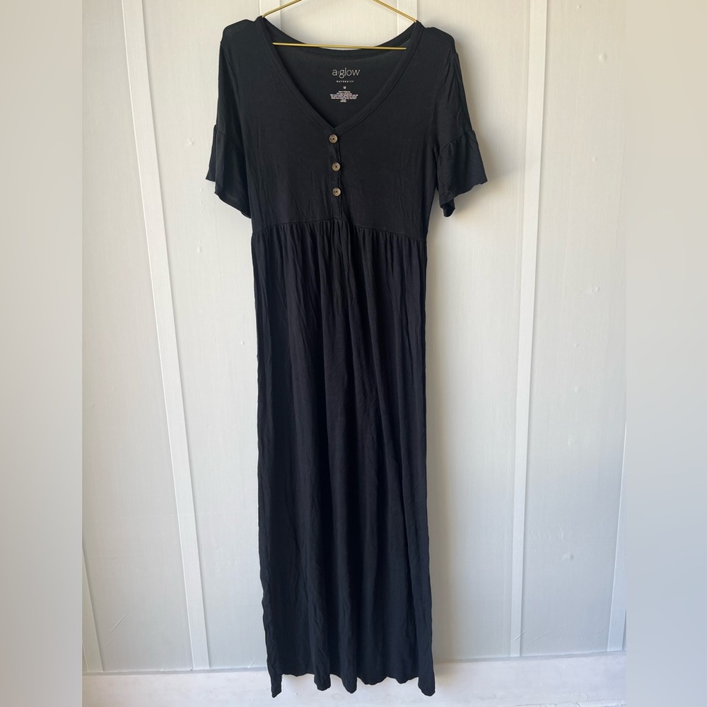 a:glow Black Maxi Maternity Dress with Button Detail Size Medium